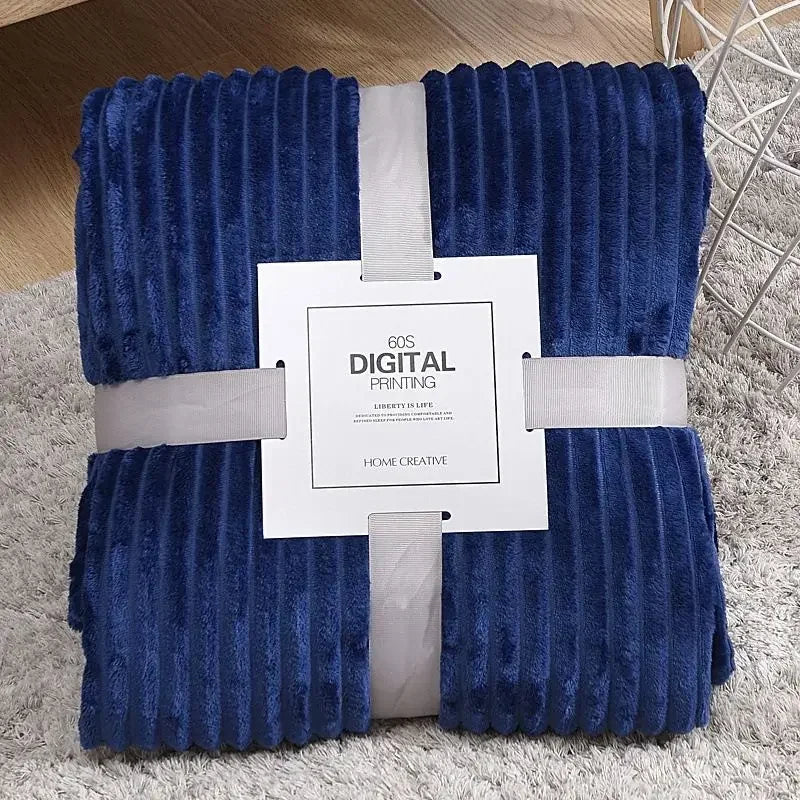Thickened Striped Faux Rabbit Fur Blanket, Milk Velvet Flannel Throw, Ultra Soft Warm for Couch Bed Sofa All Seasons