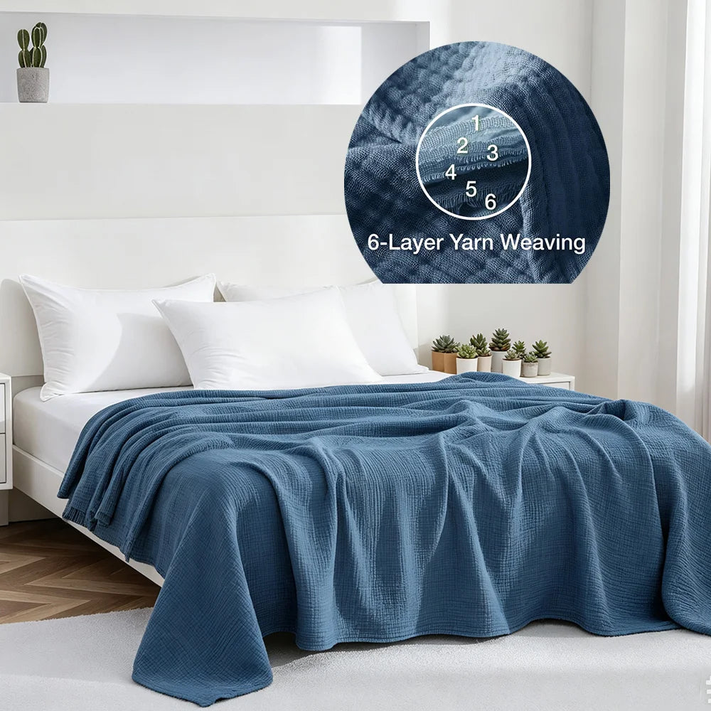 6 Layers Cotton Muslin Blankets Lightweight Cotton Throw Cooling Soft Throw Blanket for Year-Round Comfort Breathable Bedspread