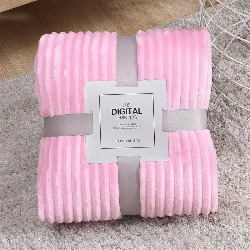 Thickened Striped Faux Rabbit Fur Blanket, Milk Velvet Flannel Throw, Ultra Soft Warm for Couch Bed Sofa All Seasons