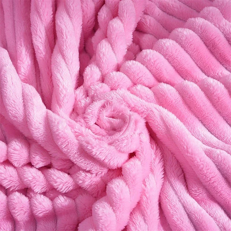 Thickened Striped Faux Rabbit Fur Blanket, Milk Velvet Flannel Throw, Ultra Soft Warm for Couch Bed Sofa All Seasons