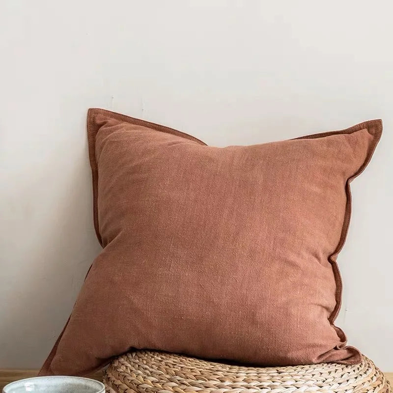 Solid Color Pillow Cover Cotton Linen Sofa Waist Pillowcase Living Room Bed Chair Home Decor without Core Cushion Cover Washable
