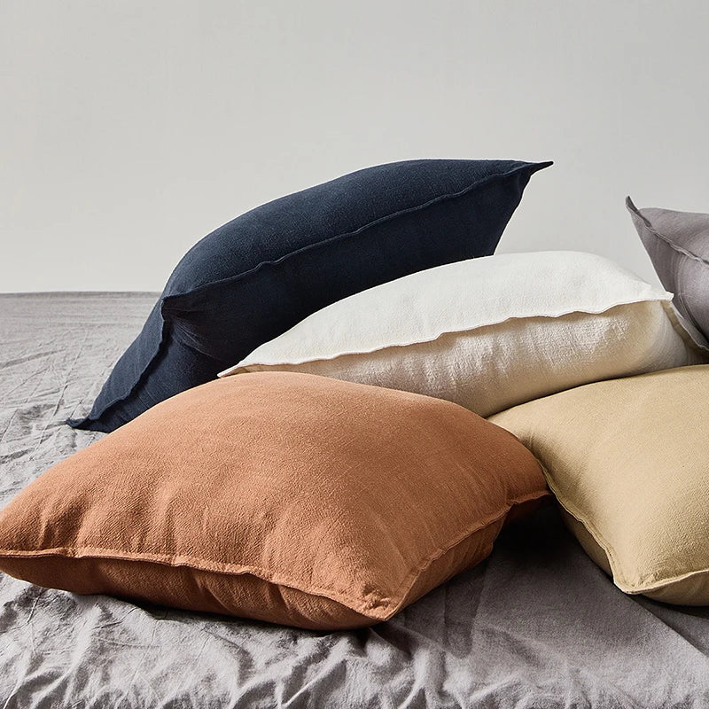 Solid Color Pillow Cover Cotton Linen Sofa Waist Pillowcase Living Room Bed Chair Home Decor without Core Cushion Cover Washable
