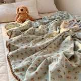100% Cotton Blanket INS Style Pure Cotton Crepe Yarn Summer Blanket Single/Queen/King Size Cartoon Quilt for Kids Soft Plaids