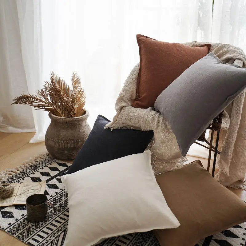 Solid Color Pillow Cover Cotton Linen Sofa Waist Pillowcase Living Room Bed Chair Home Decor without Core Cushion Cover Washable