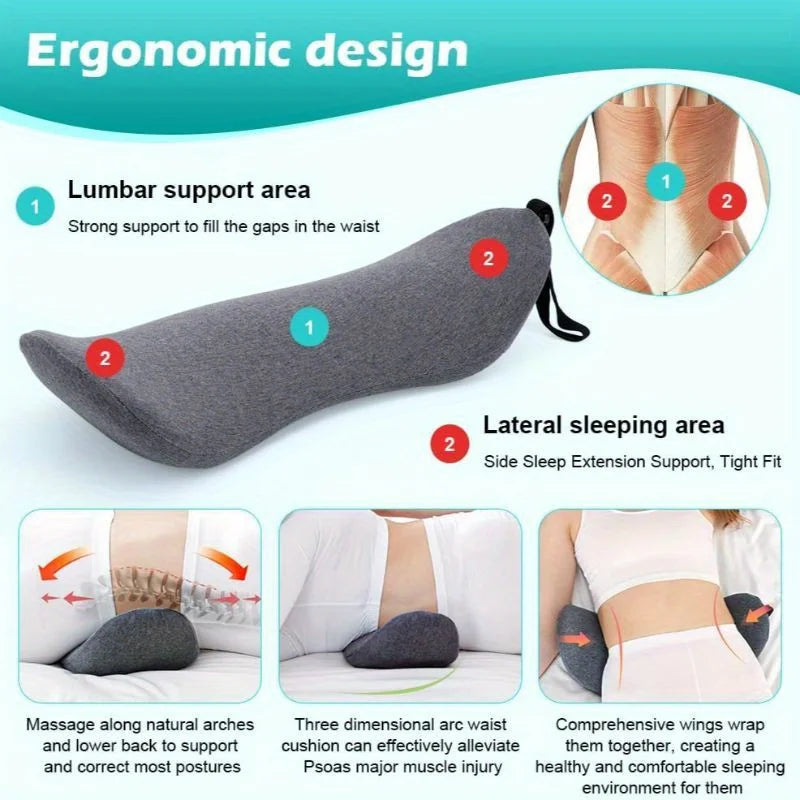 1Pc Orthopedic Memory Foam Lumbar Pillow for Lower Back Relief and Support - Perfect for Side Sleepers, Pregnancy, and Maternity