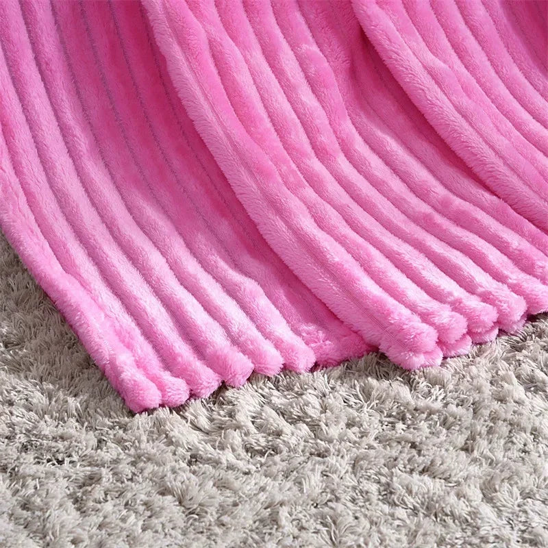 Thickened Striped Faux Rabbit Fur Blanket, Milk Velvet Flannel Throw, Ultra Soft Warm for Couch Bed Sofa All Seasons