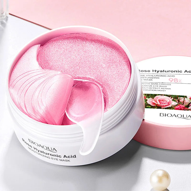 60Pcs  Rose Hyaluronic Acid Eye Mask anti Dark Circles Eye Bags Moisturizing Anti-Aging Eye Patches Skin Care Products