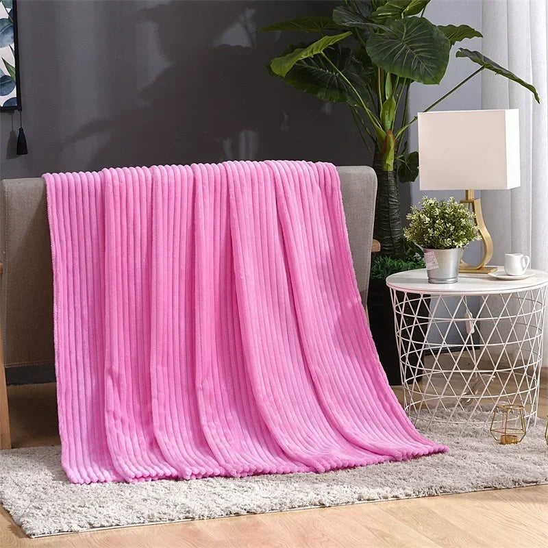 Thickened Striped Faux Rabbit Fur Blanket, Milk Velvet Flannel Throw, Ultra Soft Warm for Couch Bed Sofa All Seasons