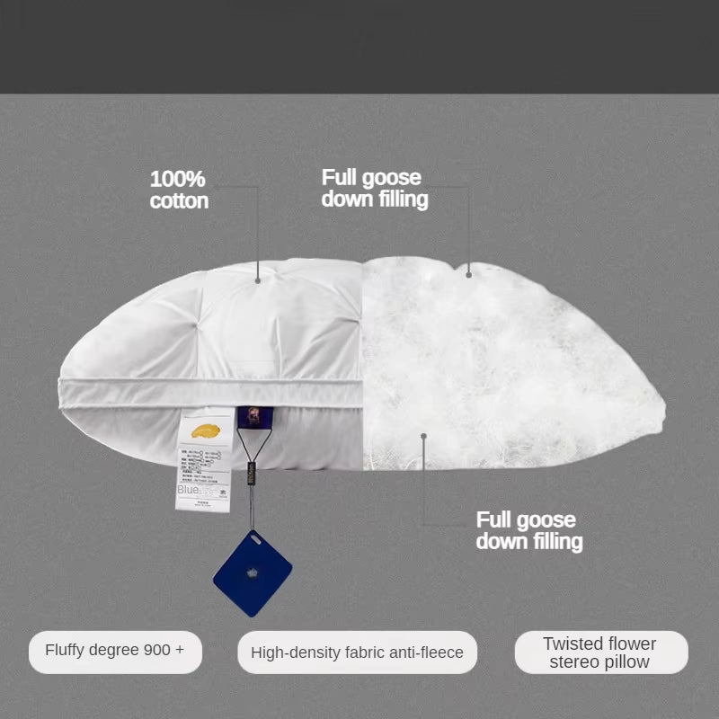 95% Goose down Pillow White Cotton Pillowcover Rectangle Bedroom Sleep 5-Star Hotel Pillow Low-Mid-High Pillows for Sleeping