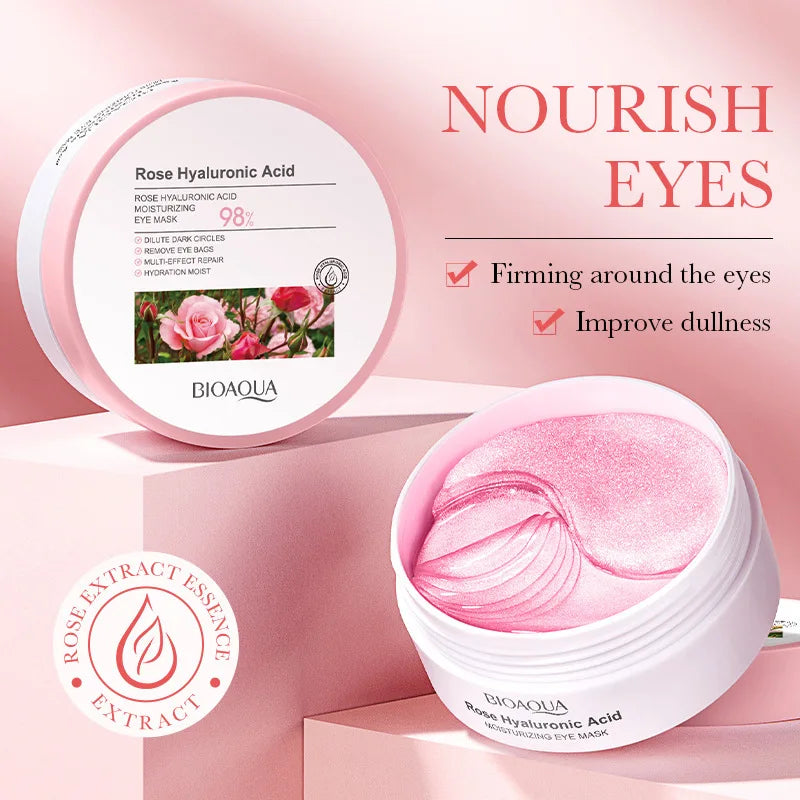 60Pcs  Rose Hyaluronic Acid Eye Mask anti Dark Circles Eye Bags Moisturizing Anti-Aging Eye Patches Skin Care Products