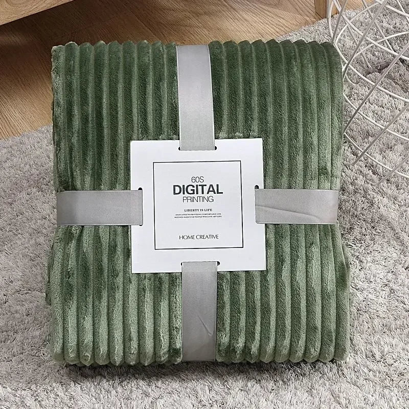 Thickened Striped Faux Rabbit Fur Blanket, Milk Velvet Flannel Throw, Ultra Soft Warm for Couch Bed Sofa All Seasons