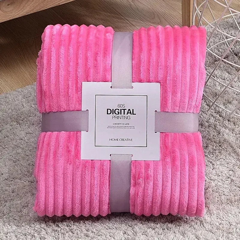 Thickened Striped Faux Rabbit Fur Blanket, Milk Velvet Flannel Throw, Ultra Soft Warm for Couch Bed Sofa All Seasons